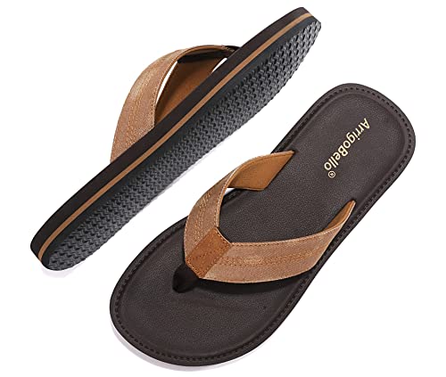 ARRIGO BELLO Flip Flops Herren Zehentrenner Leder badelatschen Sommerschuhe Rutschfest Sandalen Flipflop Größe 41-46 (A Braun, 44 EU) von ARRIGO BELLO