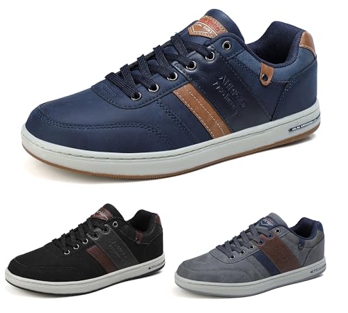 ARRIGO BELLO Freizeitschuhe Herren Sneaker PU Leder Walkingschuhe Atmungsaktive Athletic Formal Classic Sportschuhe Schuhgröße 41-46, Navy blau, Größe 44 von ARRIGO BELLO
