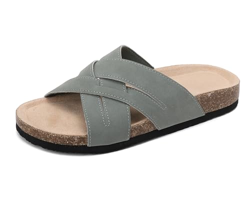ARRIGO BELLO Pantoletten Damen Bequeme Leder Sandalen Mode rutschfeste Hausschuhe Arch Support Sommer Outdoor Badelatschen Größe 36-41(C Blau,Größe 39) von ARRIGO BELLO