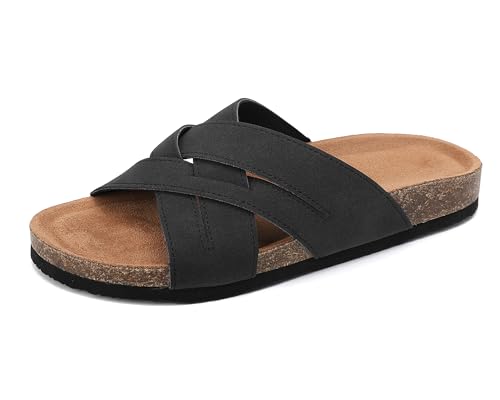 ARRIGO BELLO Pantoletten Damen Bequeme Leder Sandalen Mode rutschfeste Hausschuhe Arch Support Sommer Outdoor Badelatschen Größe 36-41(C Schwarz,Größe 41) von ARRIGO BELLO