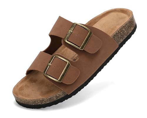 ARRIGO BELLO Pantoletten Damen Sandalen Verstellbare Rieme Badelatschen Rutschfestet Hausschuhe Indoor Outdoor Größe 36-41(Braun,41) von ARRIGO BELLO