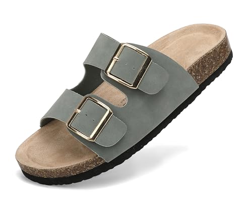 ARRIGO BELLO Pantoletten Damen Sandalen Verstellbare Rieme Badelatschen Rutschfestet Hausschuhe Indoor Outdoor Größe 36-41(Grün,40) von ARRIGO BELLO