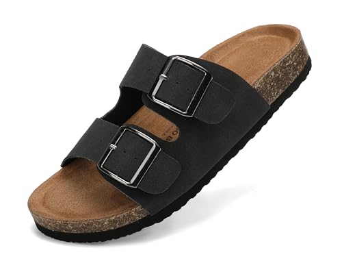 ARRIGO BELLO Pantoletten Damen Sandalen Verstellbare Rieme Badelatschen Rutschfestet Hausschuhe Indoor Outdoor Größe 36-41(Schwarz,41) von ARRIGO BELLO