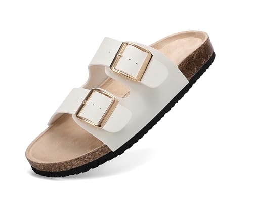 ARRIGO BELLO Pantoletten Damen Sandalen Verstellbare Rieme Badelatschen Rutschfestet Hausschuhe Indoor Outdoor Größe 36-41(Weiß,38) von ARRIGO BELLO