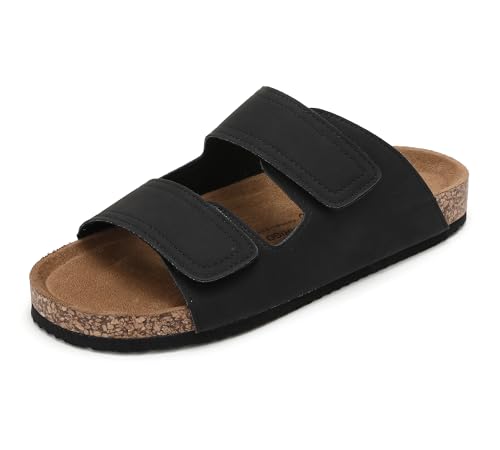 ARRIGO BELLO Pantoletten Herren Sandalen Verstellbare Hausschuhe mit Klettverschluss Rutschfestet Badelatschen Indoor Outdoor Größe 41-46（12Schwarz，46） von ARRIGO BELLO