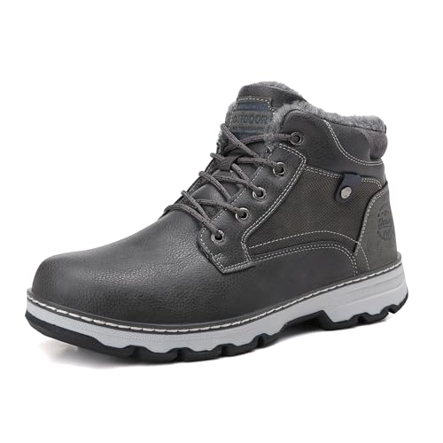 Winterschuhe Herren Leder Stiefeletten Gefütterte Winterstiefel Rutschfest Warme Arbeit Stiefel Outdoor Winter Boots Grau EU44 von ARRIGO BELLO