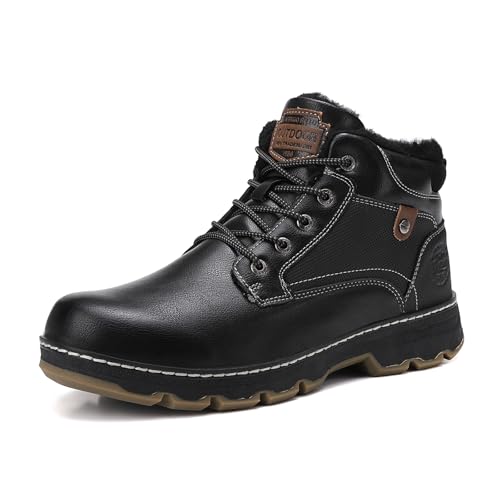 Winterschuhe Herren Leder Stiefeletten Gefütterte Winterstiefel Rutschfest Warme Arbeit Stiefel Outdoor Winter Boots Schwarz EU42 von ARRIGO BELLO