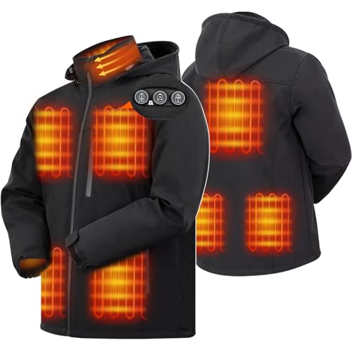 ARRIS Beheizte Jacke für Herren, elektrische Heizung Warmmantel 7,4 V Batterie/8 Heizbereiche/Telefonladung für den Winter Schwarz, Schwarz , M von ARRIS