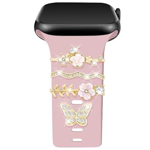 Apple Watch Charms, 4 Stück Goldene Blume Schmetterling Design, Für Smartwatch-Armbänder Geeignet von ARROMI
