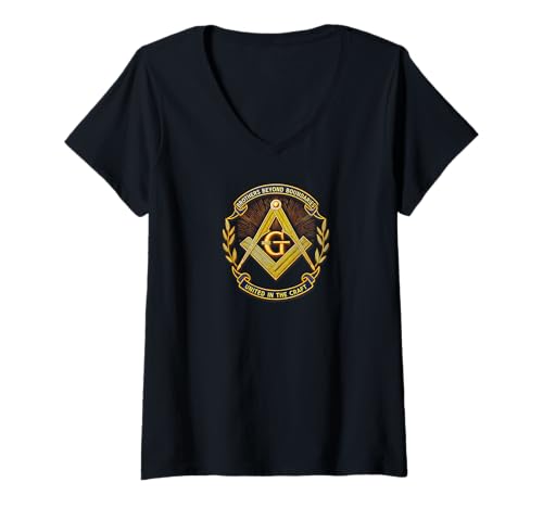 Damen Masonic_Symbol mit "United in the Craft and Brotherhood" S & T-Shirt mit V-Ausschnitt Damen Masonic_Symbol mit "United in the Craft and Brotherhood" S & T-Shirt mit V-Ausschnitt von ARRamon-masonic