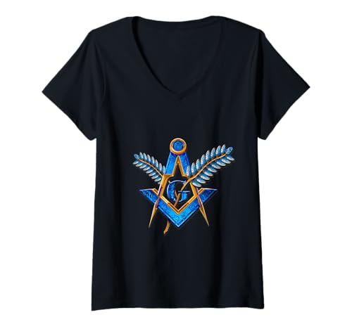 Damen Masonic_symbol mit "acacia_braches, Death_is nicht my_end" s T-Shirt mit V-Ausschnitt von ARRamon-masonic