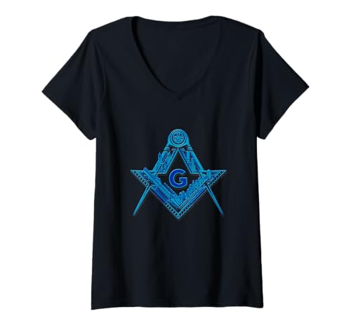 Damen Masonic_symbol mit "integration_into City_landscape" S & C T-Shirt mit V-Ausschnitt von ARRamon-masonic