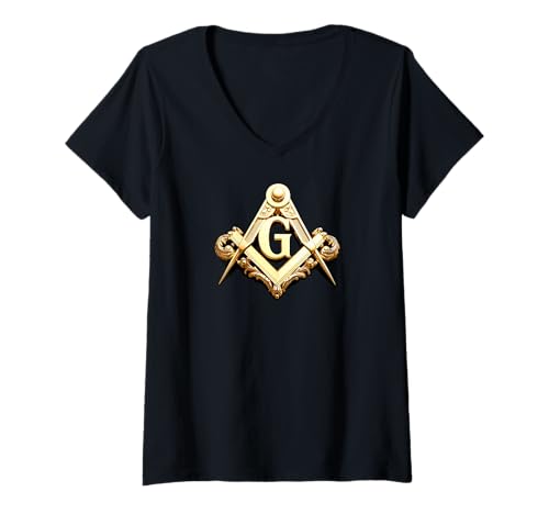 Damen Masonic_symbol mit "klassisch Bold_look" s & c T-Shirt mit V-Ausschnitt von ARRamon-masonic