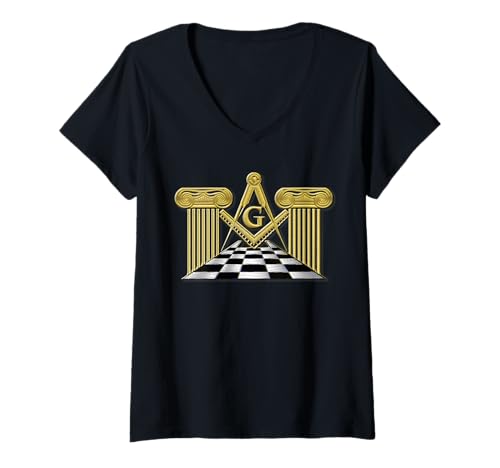 Damen Masonisch_symbol mit "masonic_pillars on checked_floor" s & T-Shirt mit V-Ausschnitt Damen Masonisch_symbol mit "masonic_pillars on checked_floor" s & T-Shirt mit V-Ausschnitt von ARRamon-masonic
