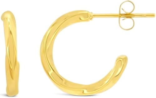 ARS-ARGENTI Creolen Ohrringe Damen Mädchen Sterling Silber 925 Gold 18K - hypoallergen (Luxuriöse dezente Creolen im Swirl-Design RUBY Edelstahl 18K vergoldet 16x2mm) von ARS ARGENTI