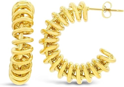 ARS-ARGENTI Creolen Ohrringe Damen Mädchen Sterling Silber 925 Gold 18K - hypoallergen (Rund Statement Creolen in Spiraldesign MAYA Edelstahl 18K vergoldet 29x7mm) von ARS ARGENTI