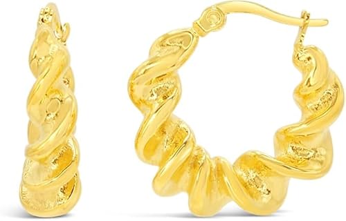 ARS-ARGENTI Boho Ohrringe Damen Mädchen Sterling Silber 925 Gold 18K - hypoallergen (Luxuriöse auffällige Creolen im Swirl-Design AURORA Edelstahl 18K vergoldet 27x7mm) von ARS ARGENTI