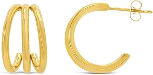 ARS-ARGENTI Creolen Ohrringe Damen Mädchen Sterling Silber 925 Gold 18K - hypoallergen (Für den Alltag - luxuriöse Tripple-Creolen ALICE Edelstahl 18K vergoldet 20x2mm) von ARS ARGENTI