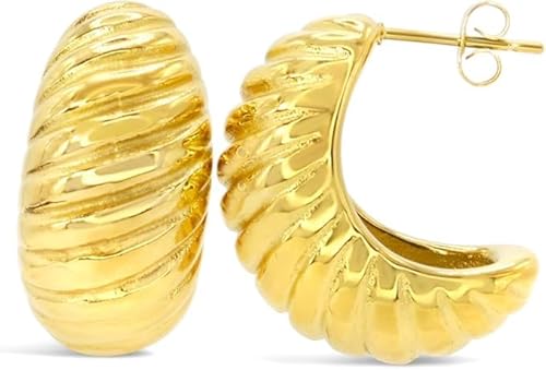 ARS-ARGENTI Ohrringe Halbcreole Vintage Cucky Ring-Design elegant 750 vergoldet 18K Schmuck Geschenk Damen Mädchen 24x12 mm hochglänzend luxuriös edel anumutig hypoallergen von ARS ARGENTI