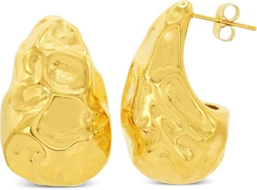 ARS-ARGENTI Ohrringe XL Waterdrop Hammerschlag 750 vergoldet 18K Schmuck Geschenk Damen Mädchen 32 mm statement extragroß hochwertig edel hypoallergen von ARS ARGENTI