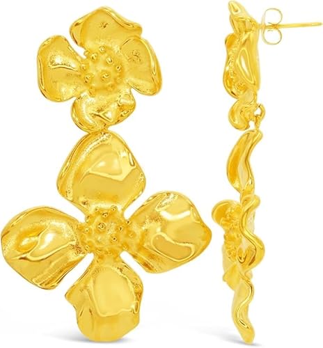 ARS-ARGENTI Ohrringe wunderschöne statement Blumen handgehämmert 750 vergoldet 18K Schmuck Geschenk Damen Mädchen 40 mm flowerpower hochwertig hypoallergen von ARS ARGENTI