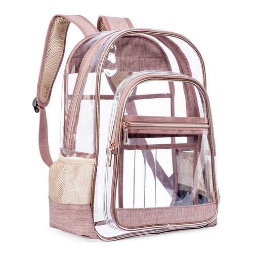 Klare Rucksack Damen Herren Transparent Schulrucksack Schultasche Wasserdicht Durchsichtig Tasche PVC durchsichtiger Teenager Backpack Clear School Bag für Reisen TäGlich Beruf Sport (Roségold) von ARSBORUI