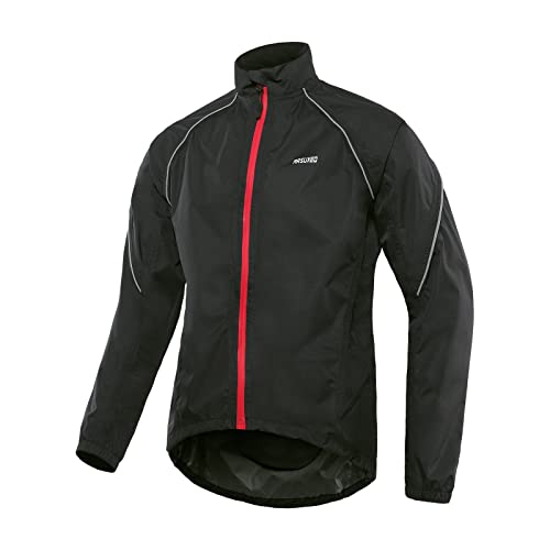 ARSUXEO Fahrradjacke Herren Wasserdichter Regenmantel Radjacke Fahrrad Atmungsaktive Leichte Windjacke R018 Schwarz Größe XX-Groß von ARSUXEO