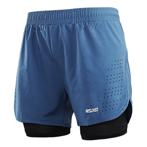 ARSUXEO Laufhose Herren Am Laufen Kurze Hose Gym Shorts mit Kompressionshose 2 in 1 Laufshorts für Fußball, Basketball oder das tägliche Leben B179 blau S von ARSUXEO