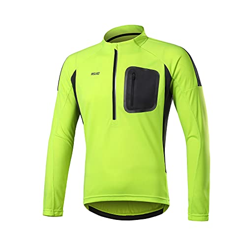 ARSUXEO Herren Fahrradtrikot, Lange Ärmel, Mountainbike-Hemd, 4 Taschen, Radsport-Trikots & -Shirts für Herren 6032 Grün L von ARSUXEO