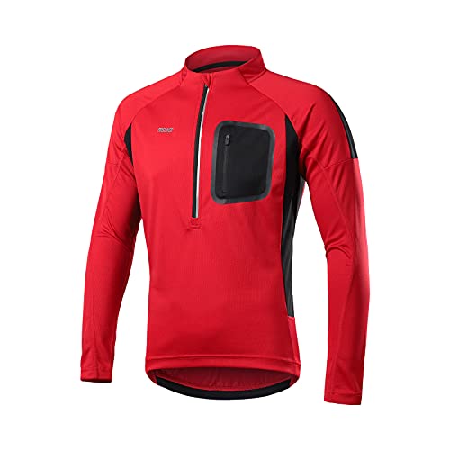 ARSUXEO Herren Fahrradtrikot, Lange Ärmel, Mountainbike-Hemd, 4 Taschen, Radsport-Trikots & -Shirts für Herren 6032 Rot XXL von ARSUXEO