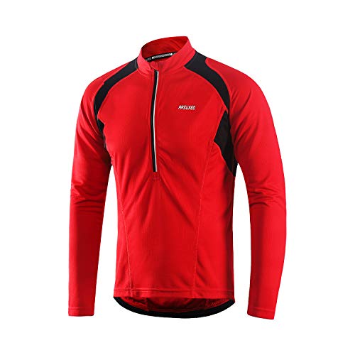 ARSUXEO Radtrikot Herren Langarm MTB Jersey Halber Reißverschluss Radbekleidung 6031 Rot M von ARSUXEO