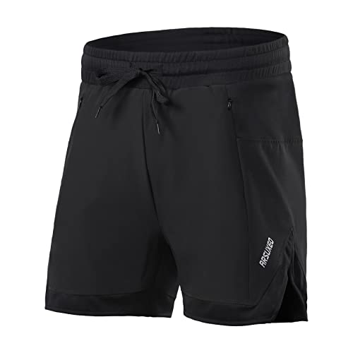 ARSUXEO Herren-Laufshorts mit Innenfutter, 10,2 cm, für Training, Fitnessstudio, Workout, Athletik, 2 Reißverschlusstaschen, schnell trocknend, schwarz, X-Groß von ARSUXEO