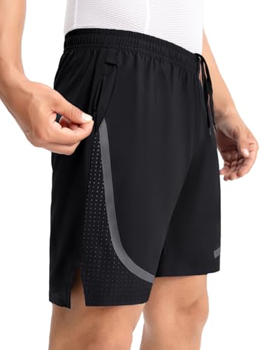 ARSUXEO Herren Laufshorts mit Taschen Loose Fit Gym Shorts Sport Shorts atmungsaktiv für Training B236 Schwarz-Grau XXL von ARSUXEO