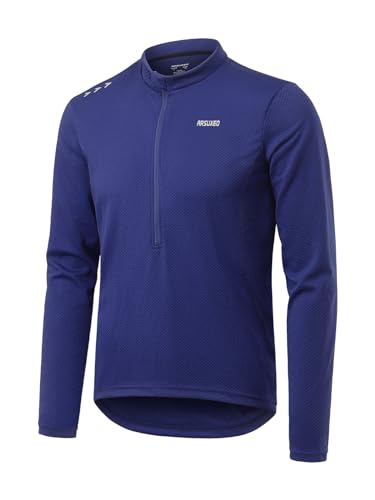 ARSUXEO Herren Radfahren Trikot Lange Ärmel MTB Trikot Lose Passform Mountainbike Shirt mit Reißverschlusstasche 6040 Blau M von ARSUXEO