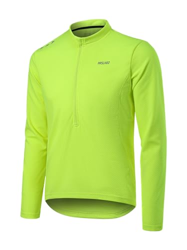 ARSUXEO Herren Radfahren Trikot Lange Ärmel MTB Trikot Lose Passform Mountainbike Shirt mit Reißverschlusstasche 6040 Neon-Grün XL von ARSUXEO