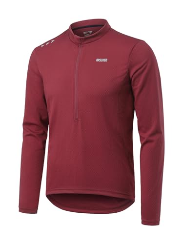 ARSUXEO Herren Radfahren Trikot Lange Ärmel MTB Trikot Lose Passform Mountainbike Shirt mit Reißverschlusstasche 6040 Rot M von ARSUXEO