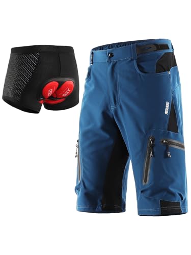 ARSUXEO Herren Radhose Loose Fit MTB Shorts Wasserabweisende Outdoor Sporthose mit 7 Taschen 1202 001B Dunkelblau S von ARSUXEO