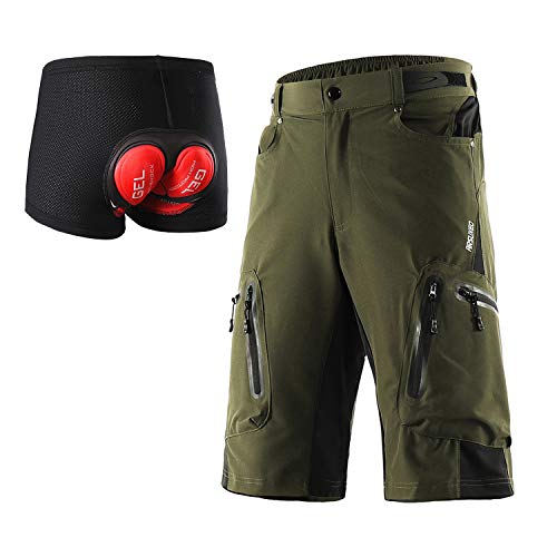 ARSUXEO Herren Radhose Loose Fit MTB Shorts Wasserabweisende Outdoor Sporthose mit 7 Taschen 1202 001B Grün M von ARSUXEO