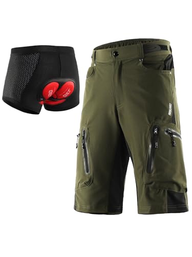 ARSUXEO Herren Radhose Loose Fit MTB Shorts Wasserabweisende Outdoor Sporthose mit 7 Taschen 1202 001B Grün M von ARSUXEO
