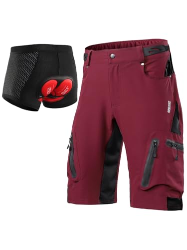 ARSUXEO Herren Radhose Loose Fit MTB Shorts Wasserabweisende Outdoor Sporthose mit 7 Taschen 1202 001B Rot L von ARSUXEO
