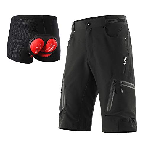 ARSUXEO Herren Radhose Loose Fit MTB Shorts Wasserabweisende Outdoor Sporthose mit 7 Taschen 1202 001B Schwarz M von ARSUXEO