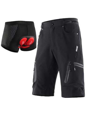 ARSUXEO Herren Radhose Loose Fit MTB Shorts Wasserabweisende Outdoor Sporthose mit 7 Taschen 1202 001B Schwarz XL von ARSUXEO