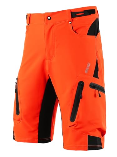 ARSUXEO Herren Radhose Loose Fit MTB Shorts Wasserabweisende Outdoor Sporthose mit 7 Taschen 1202 Orange S von ARSUXEO