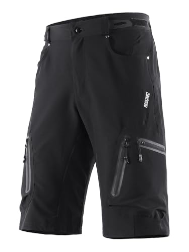 ARSUXEO Herren Radhose Loose Fit MTB Shorts Wasserabweisende Outdoor Sporthose mit 7 Taschen 1202 Schwarz S von ARSUXEO