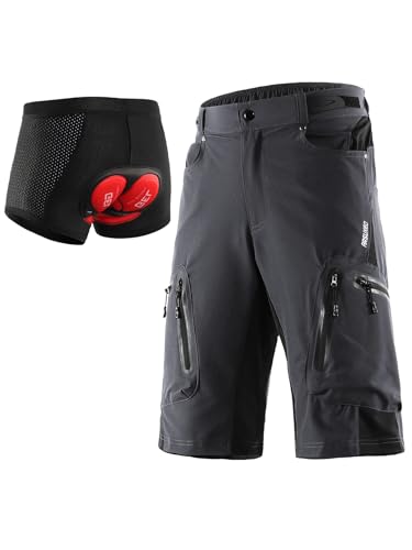 ARSUXEO Herren Radhose Loose Fit MTB Shorts Wasserabweisende Outdoor Sporthose mit 7 Taschen 1202 001B Grau L von ARSUXEO