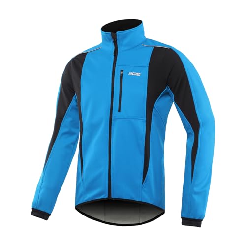 ARSUXEO Herren Radjacke wasserdicht Winddicht Winter Thermal Atmungsaktiv Fahrradbekleidung 15K Blau L von ARSUXEO