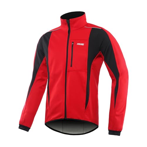 ARSUXEO Herren Radjacke wasserdicht Winddicht Winter Thermal Atmungsaktiv Fahrradbekleidung 15K Rot XL von ARSUXEO