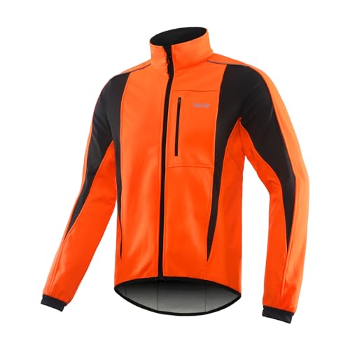 ARSUXEO Herren Radjacke wasserdicht winddicht Winter Thermal Atmungsaktiv Fahrradbekleidung 15K Orange L von ARSUXEO