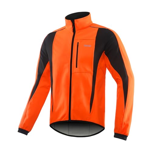 ARSUXEO Herren Radjacke wasserdicht winddicht Winter Thermal Atmungsaktiv Fahrradbekleidung 15K Orange M von ARSUXEO