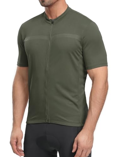 ARSUXEO Herren Radtrikot Kurzarm Slim Fit Bike Fahrrad Biking Shirt für Road Gravel Mountainbike, Grün (Army Green), Mittel von ARSUXEO